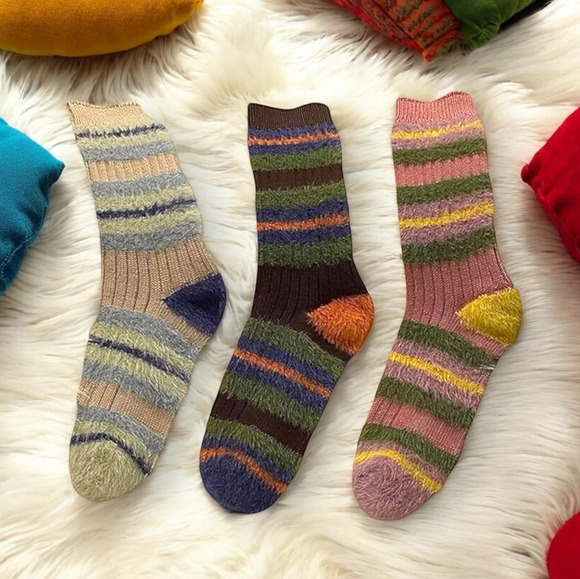 🆕️Cozy Fuzzy Striped Socks 3-Pack | Soft & Warm Fluffy Winter Lounge Socks🧦 - Picture 5 of 15